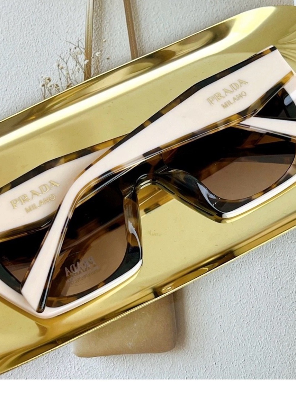 Prada Women’s Two-Tone Square Sunglasses - Black & Cream - Picture 3 of 4